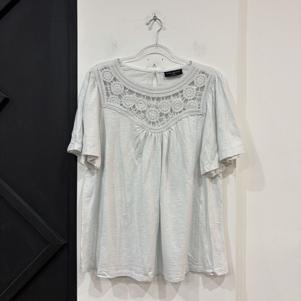 Lane Bryant White Crochet Lace Cotton Blend Top Size 18/20 Plus Blouse Boho